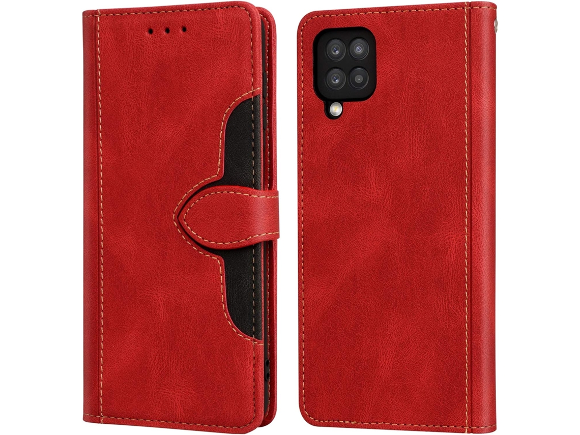 Capa Fólio Slots Fecho para Samsung Galaxy A12 HONGWE. Anti-Choque Magnética com Porta-Cartões Vermelho