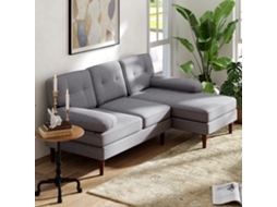 Sofá em L para Sala com Chaise Longue, Estofado em Poliéster, Capacidade de 250 Kg, nas Medidas 215x142x88 Cm, na Cor Cinza