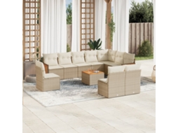 Vidaxl 11 Pcs Conjunto Sofás De Jardim C/ Almofadões Vime Pe Bege