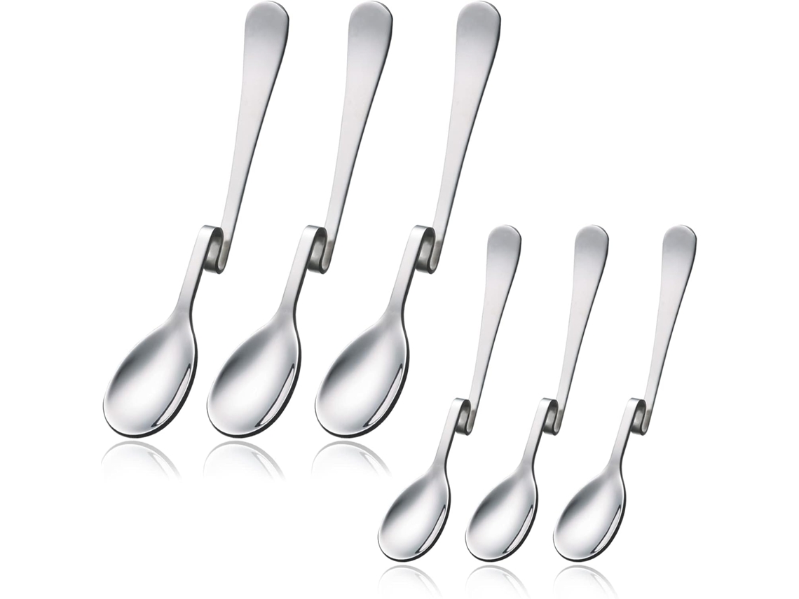 6 Colheres Aço Inox Com Cabo Curvo - Para Drinks Longos - Latte Macchiato - Café - Mel