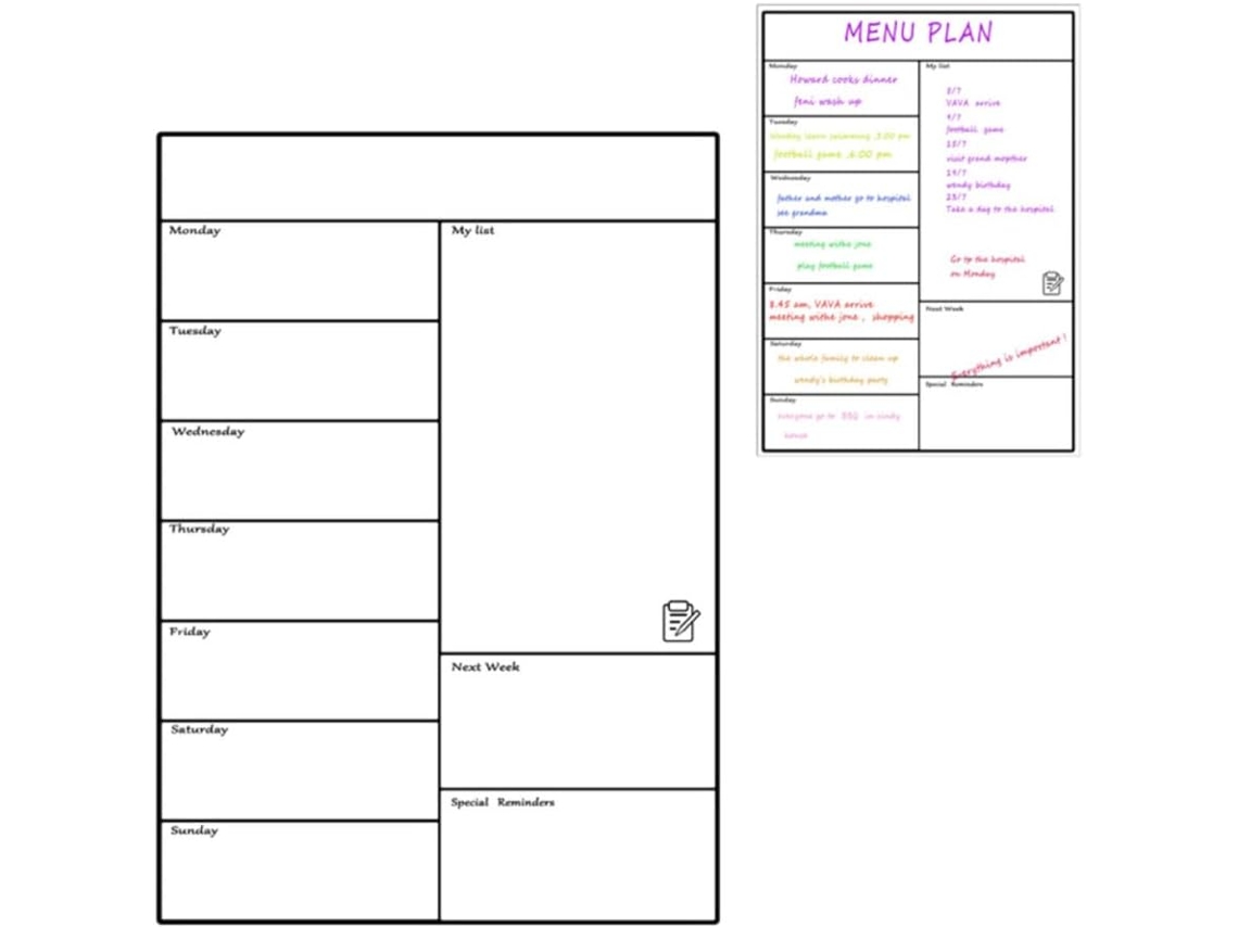 Calendrier Magnétique Blanc Para Refrigerador Em Pet, Tableau De Planification Hebdomadaire Lisse Notas E