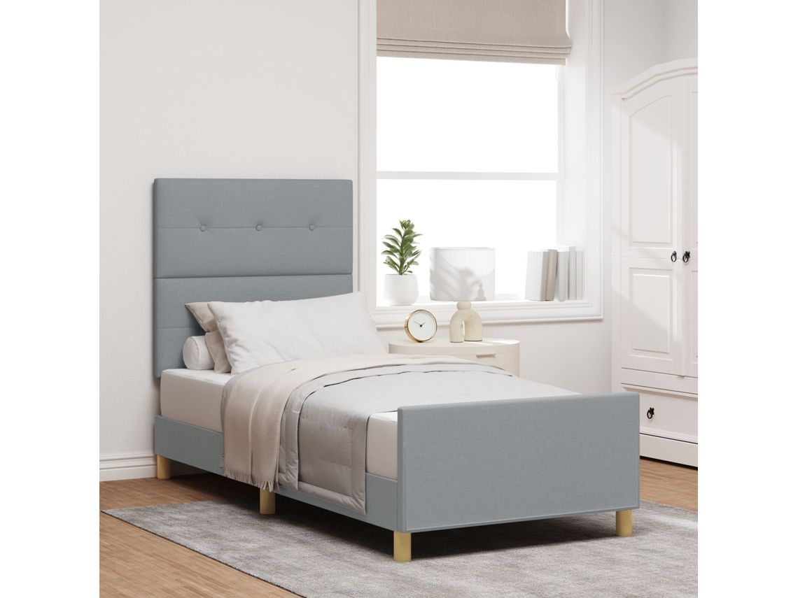 Cama De Solteiro Cinza Lovely Home Madeira Tecido Cinzento (100x200)