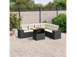 Vidaxl 7 Pcs Conjunto De Sofás P/ Jardim C/ Almofadões Vime Pe Preto