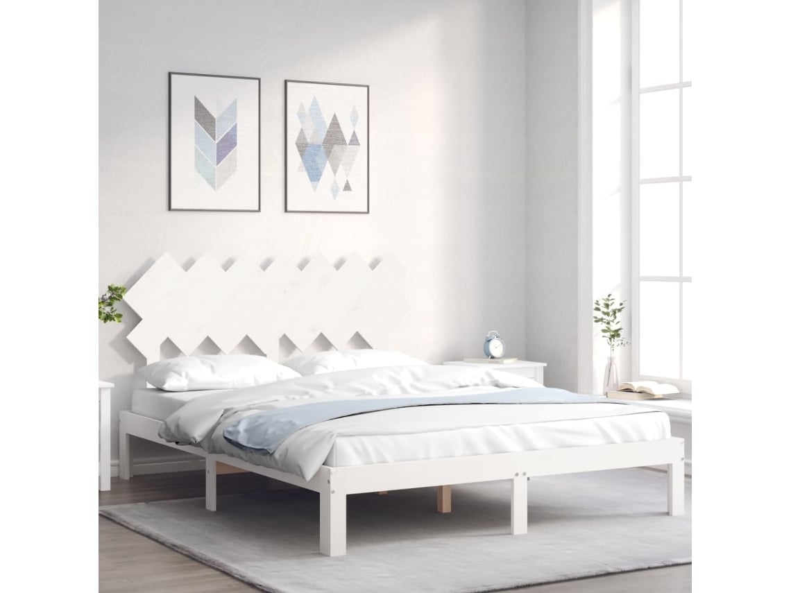 Cama Sem Colchão 140x190 Cm Madeira De Pinho Maciça Branco