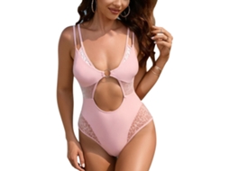 Traje de Banho Feminino Bege com Recortes de Lace Elegante Tamanho L