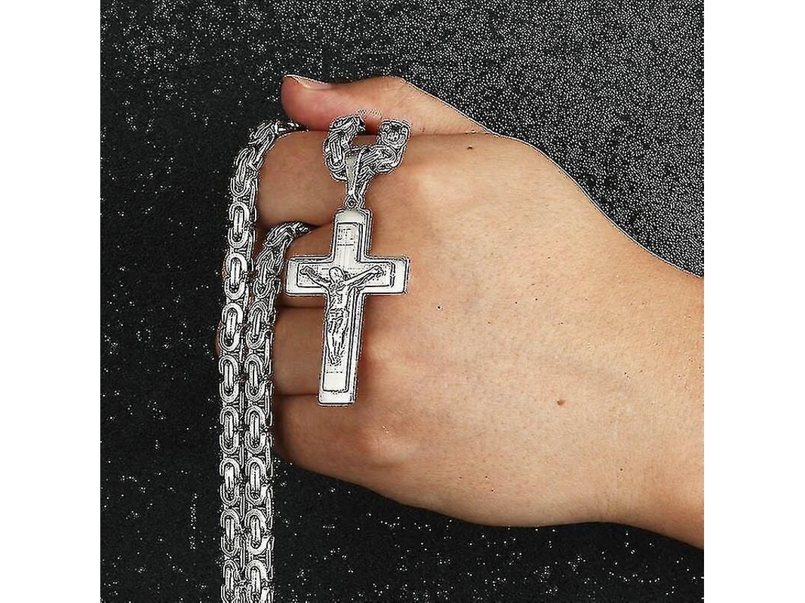 2026 collar de Cruz de Jesus de Acero Inoxidable Cadena Larga Bizantina para Homens Joias Cristãs Pingente