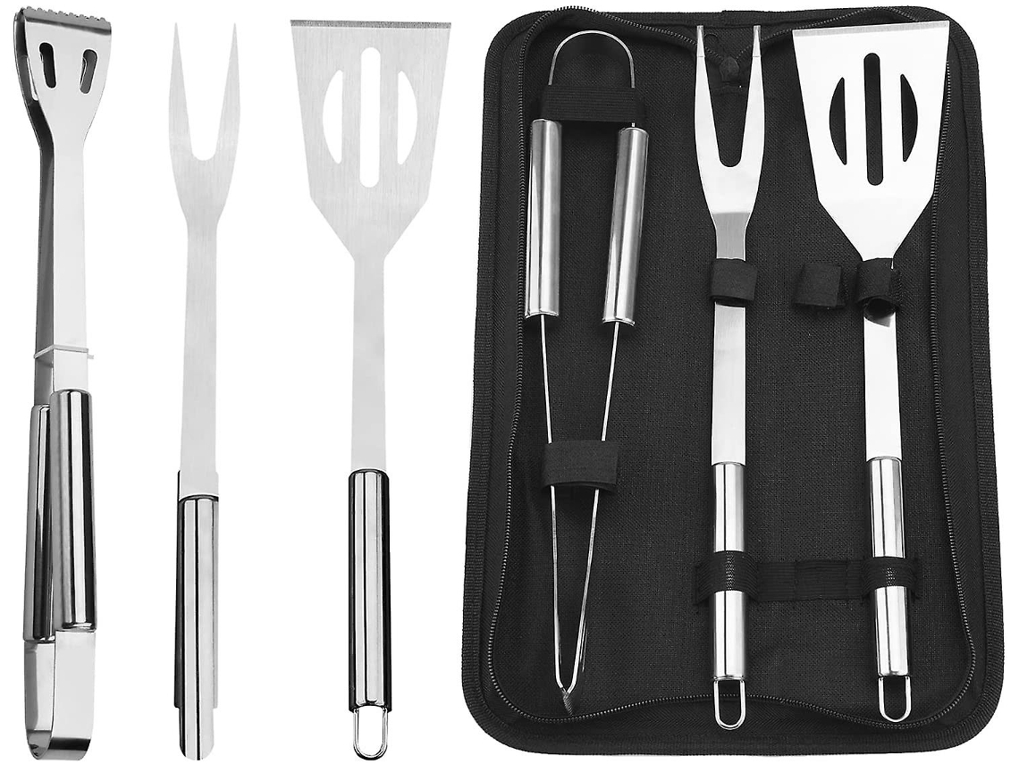 Lurelia Kit De Churrasco 3 Peças Aço Inoxidável Estojo Portátil Campismo