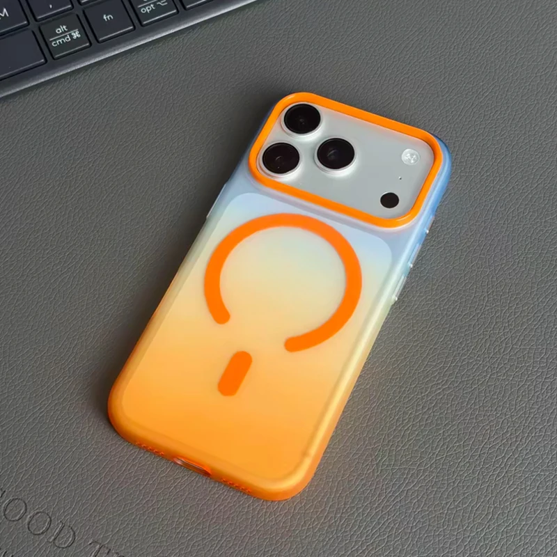 Capa Para Iphone 18 Pro Max (laranja), Gradiente Magnético, Material Rígido De Policarbonato Fosco