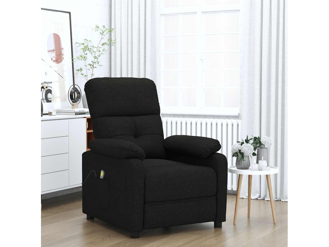 Vidaxl Poltrona De Massagens Reclinável Tecido Preto