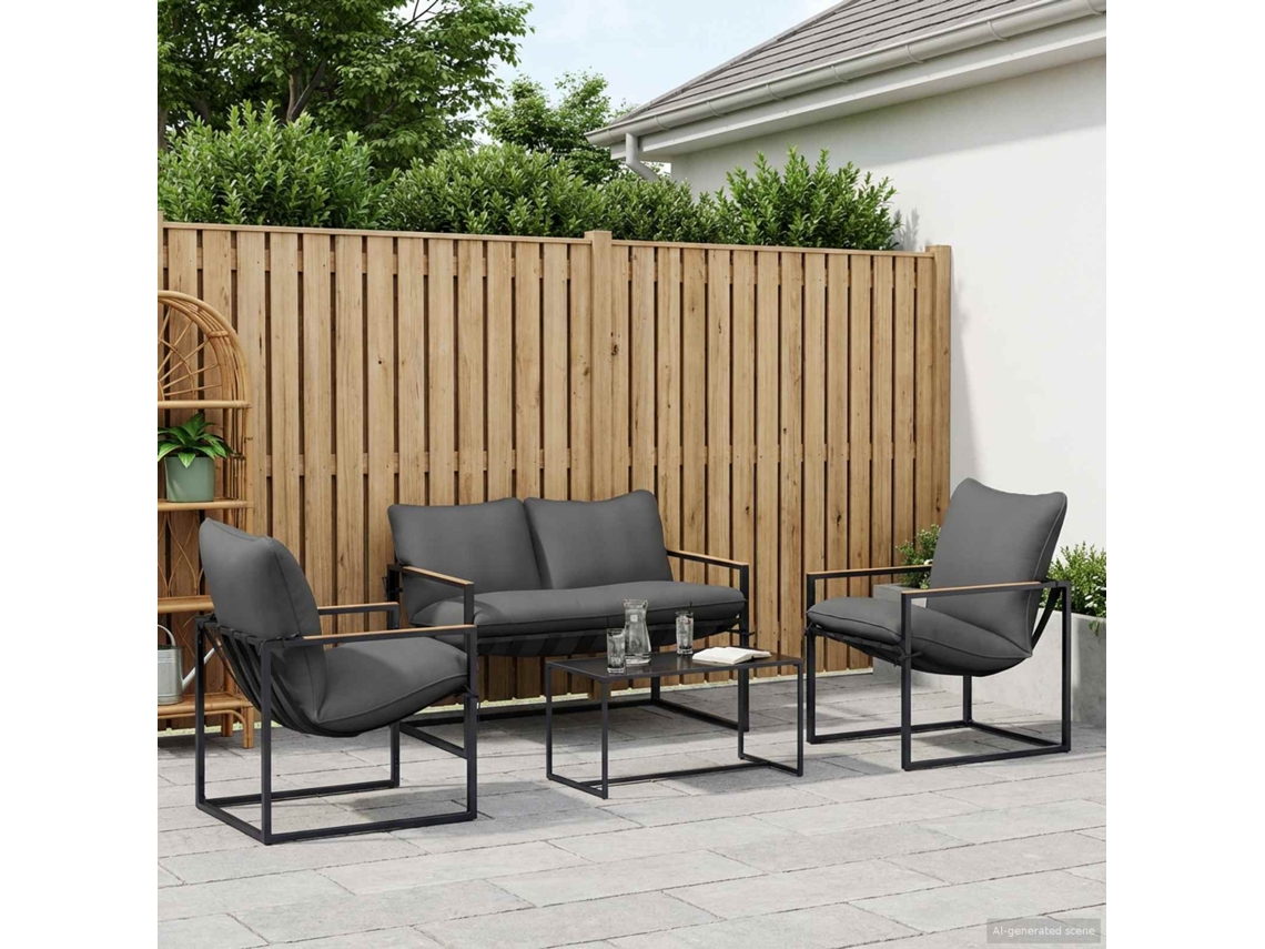 Vidaxl Conjunto de Sofá de Jardim 4 Pcs Preto e Anthracite Aço