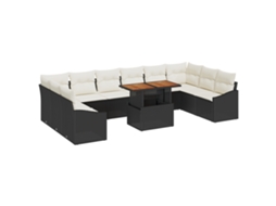 Conjunto 11 Conjunto De Móveis De Jardim Vidaxl Preto Vime Pe (100 X 55 X 73 Cm)
