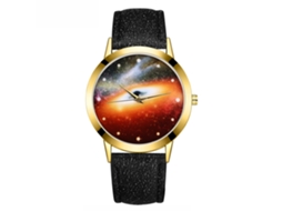 Relógio feminino Gaiety com mostrador redondo em liga metálica e pulseira de PU, movimento de quartzo (preto)