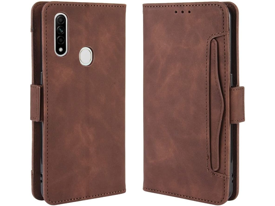 Capa Slots Embutidos para Oppo Oppo A8 HONGWE. com Porta-Cartões Castanho