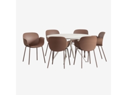 Conjunto De Mesa Redonda Ø125 Cm Em Alumínio SKLUM Valerie E 6 Cadeiras De Jardim Em Polipropileno E Aço Lynette Alumínio Castanho Caramelo
