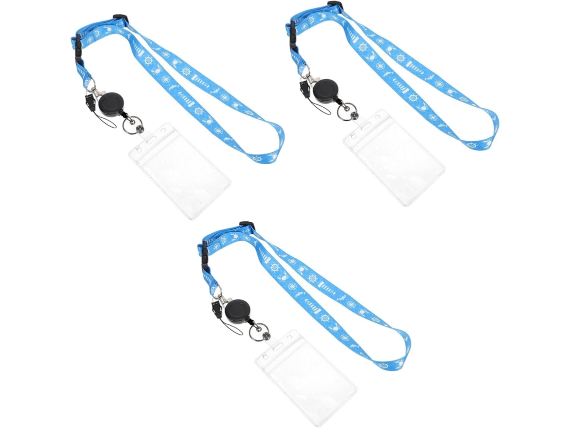 Conjunto De 3 Porta Crachás Ipetboom Em Pvc Com Cordão Removível E Bolso Cartão, Material Em Poliéster Azul, Para