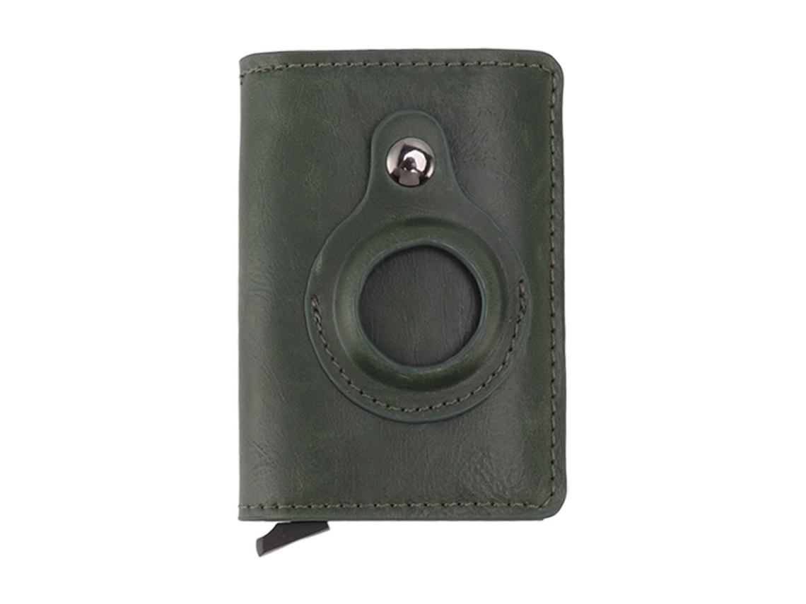 Porta cartões com clip de dinheiro slim alumínio e PU com localizador verde S/MARCA