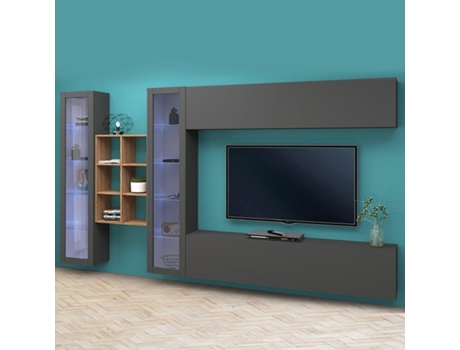 Armário de Tv Suspenso 2 Móveis de Madeira Moderno Completo Sala Kary Rt WEB FURNITURE