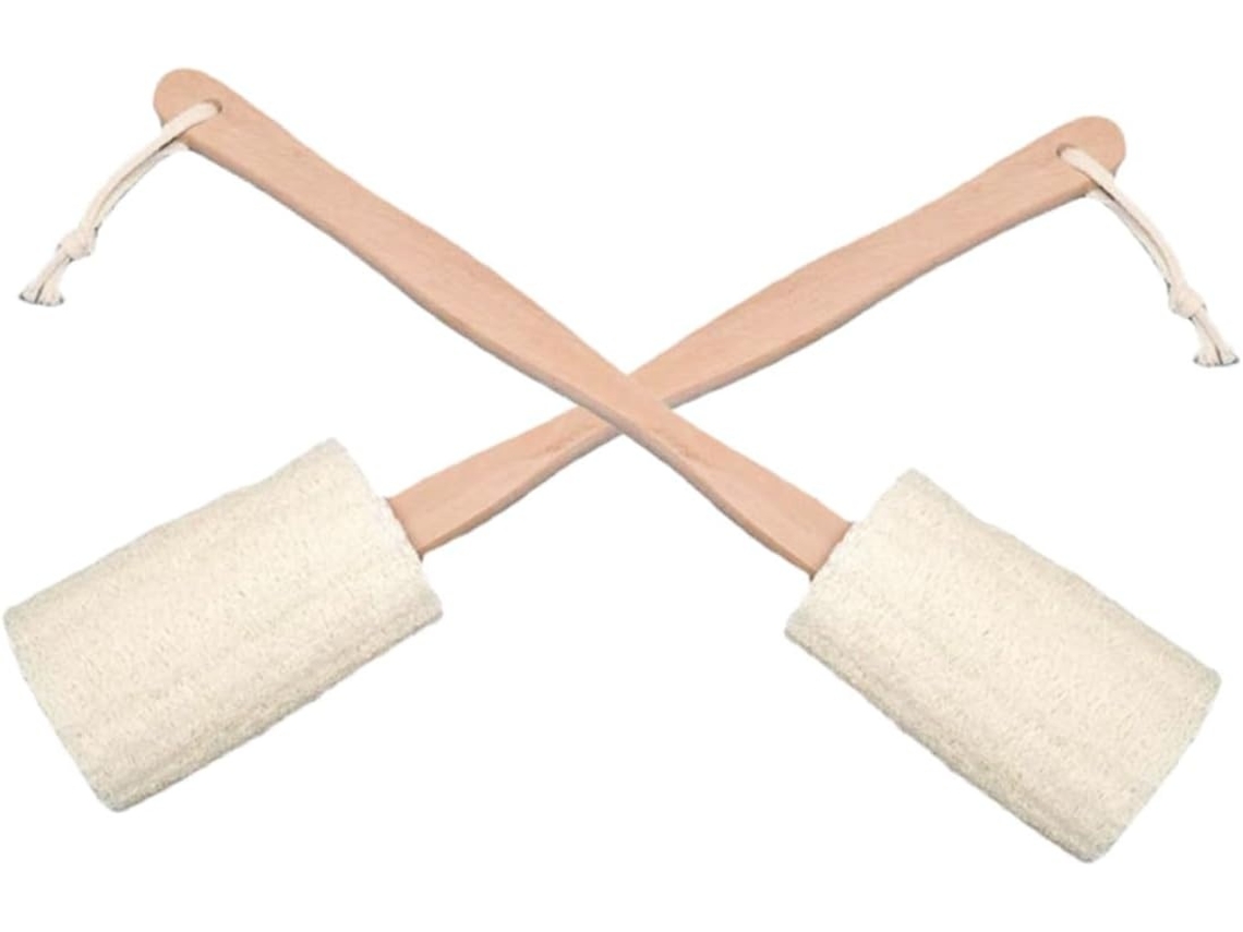 Lurelia Conjunto De 2 Buchas Vegetais De Banho Para Duche, Bucha Vegetal, Cabo Longo E Cerdas Macias, Rotina Spa Essencial