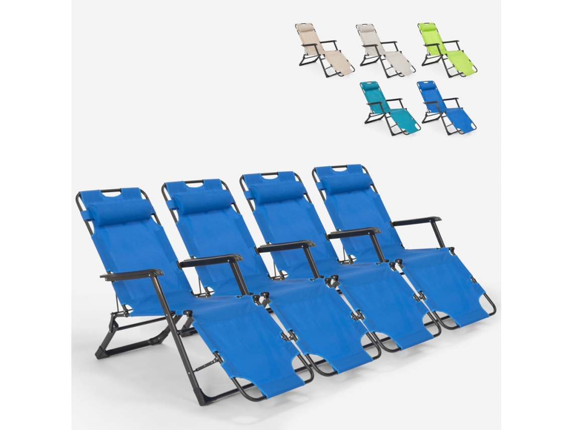 4 Cadeiras espreguiçadeira praia jardim dobrável multiposição Emily