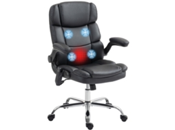 Cadeira De Escritório Com Massagem De 4 Pontos, Aquecimento E Apoios De Braço Rebatíveis, Preta.ergonômica E Confortável, Com Altura Ajustável