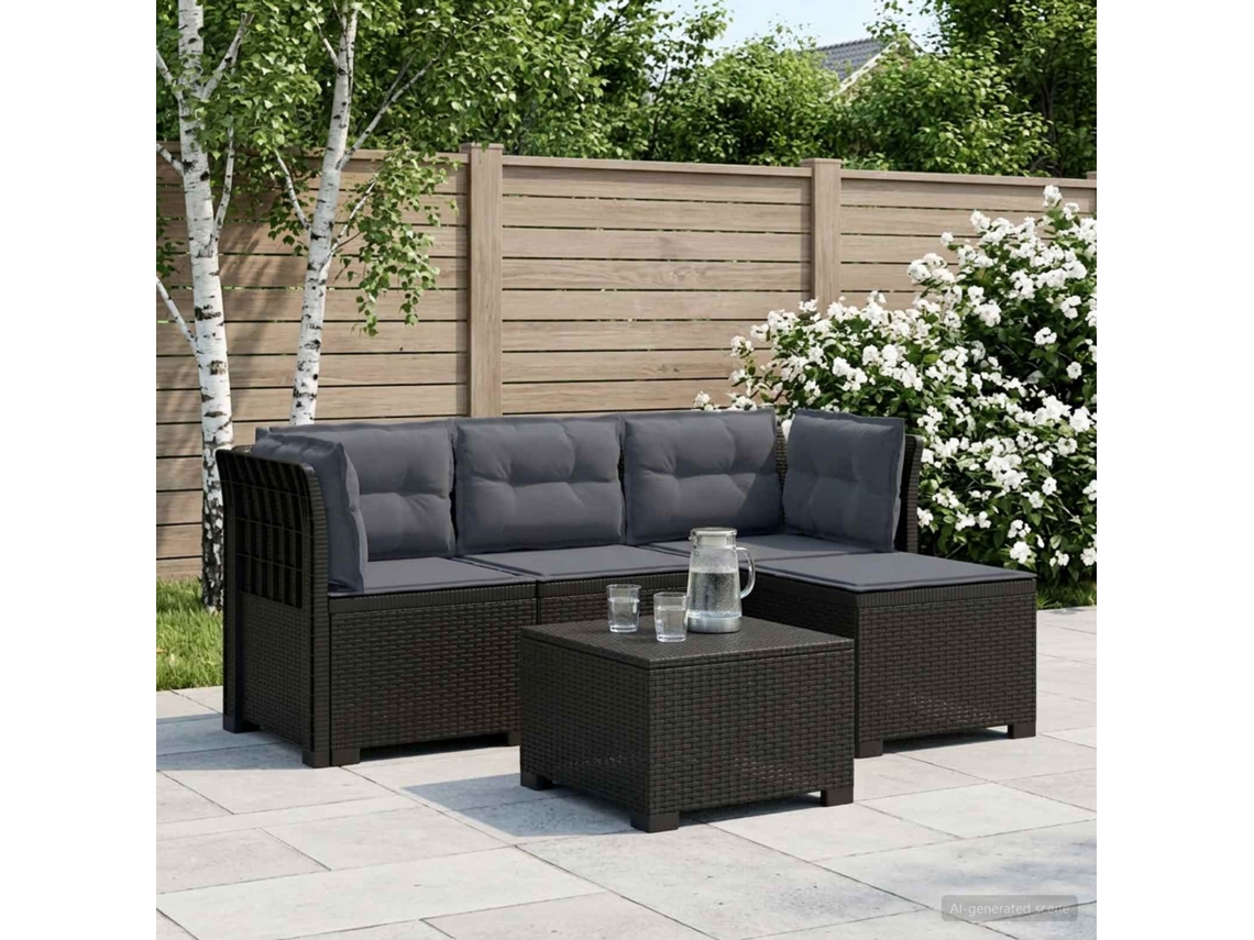 Vidaxl Sofá De Jardim Para 4 Pessoas Com Almofadas Estilo Rattan Pp