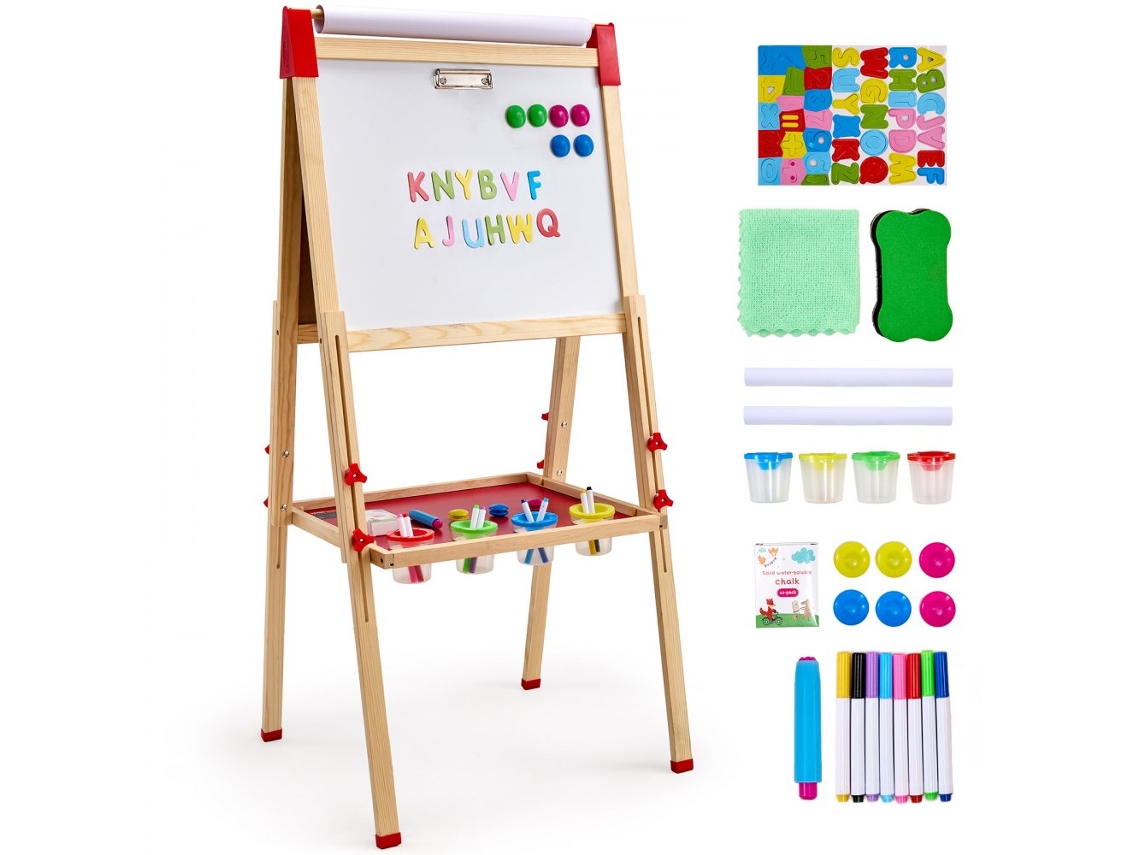 Cavalete Artístico Infantil Ajustável Com Quadro, Rolo De Papel E Bandeja Tekmaquinas