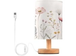 Luminária de cabeceira LED com portas USB, mesa de leitura para quarto, cúpula Tído e base Madeira, escrivaninha para quarto.