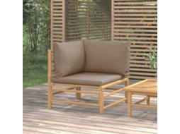 Vidaxl Sofá De Canto Jardim Bambu C/ Almofadões Cinzento-acastanhado