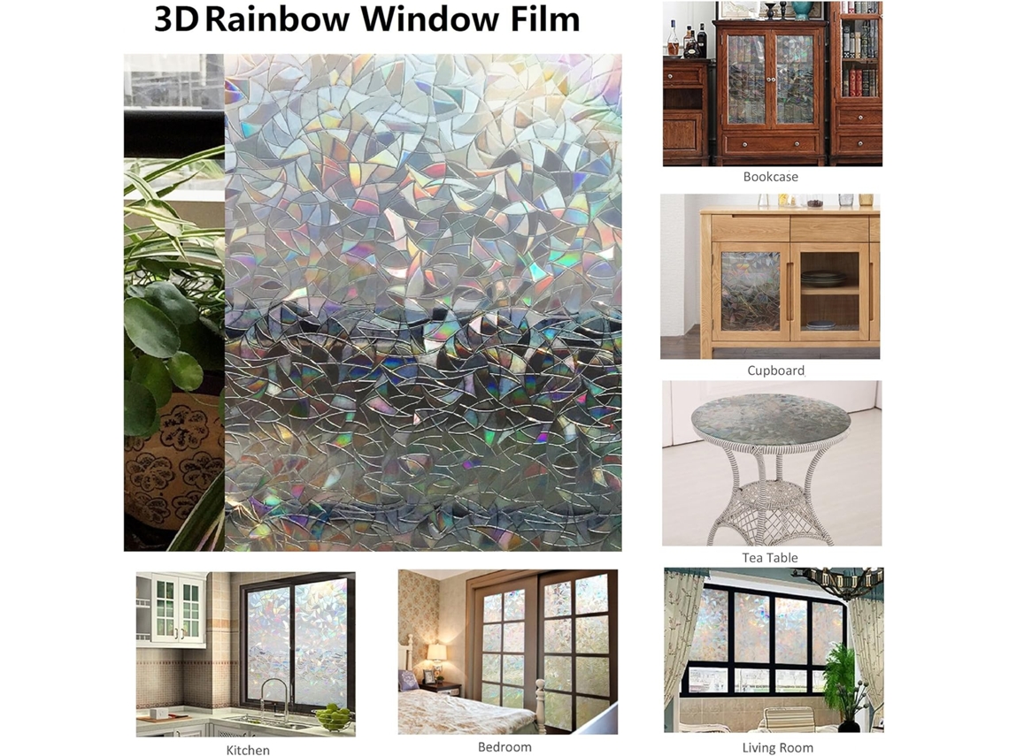 Película De Privacidade Para Janelas, Padrão Arco Íris 3d, Sem Adesivos, Anúncios De Aspirador De Pó Slowmoose