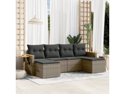 Vidaxl 6 Pcs Conjunto Sofás De Jardim Com Almofadões Vime Cinzento