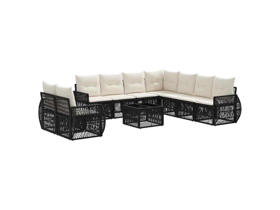 Vidaxl Conjunto De Sofá De Jardim 10 Pcs Preto E Branco Creme Vime Pe