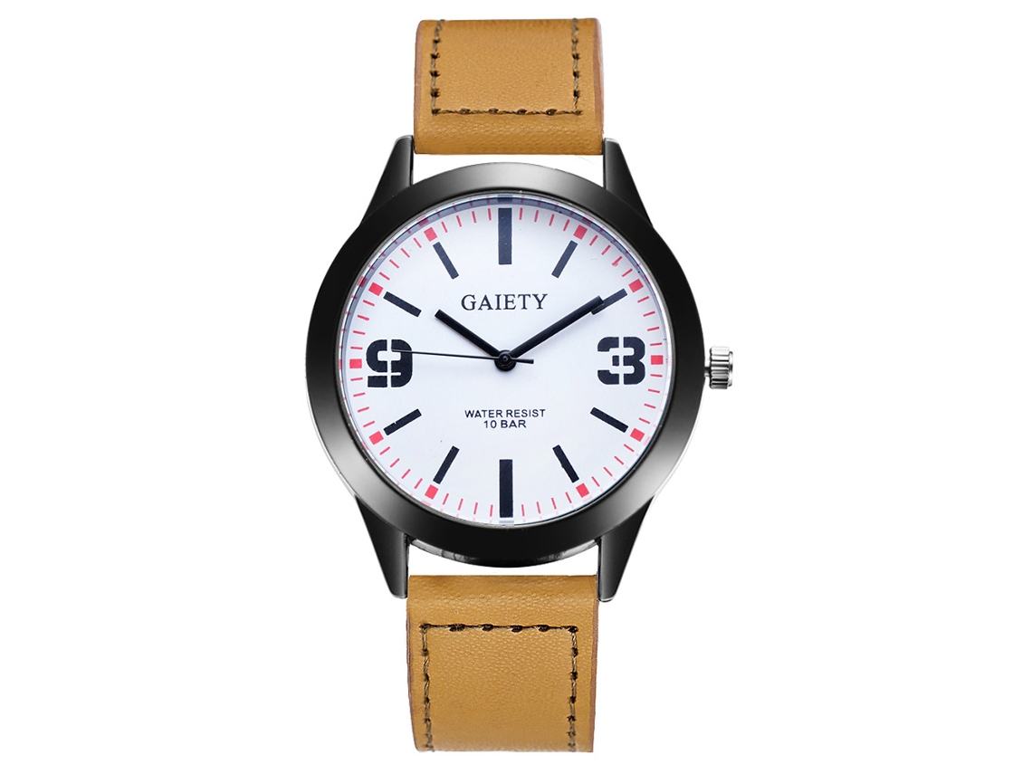 Relógio masculino Gaiety, analógico, de quartzo, com pulseira de PU, estilo casual (bege)
