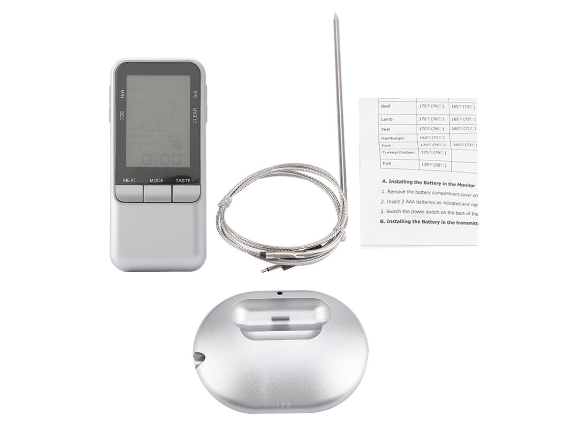 Termómetro Digital Sem Fio Lurelia Para Carne Com 1 Sonda Para Churrasco E Forno, 0 A 482 ° F