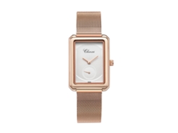 Relógio de Pulso Feminino Fashion Retangular com Pulseira de Malha Ouro Rosa e Branco
