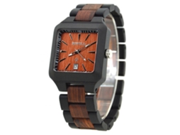 Reloj De Piedra De Sándalo Analógico Cuarzo Con Fecha Impermeable Negro Y Rojo