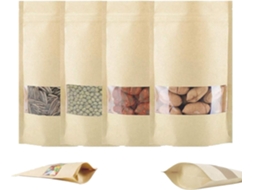 Saco De Papel Kraft Com Zíper, 50 Unidades Com Janela Transparente