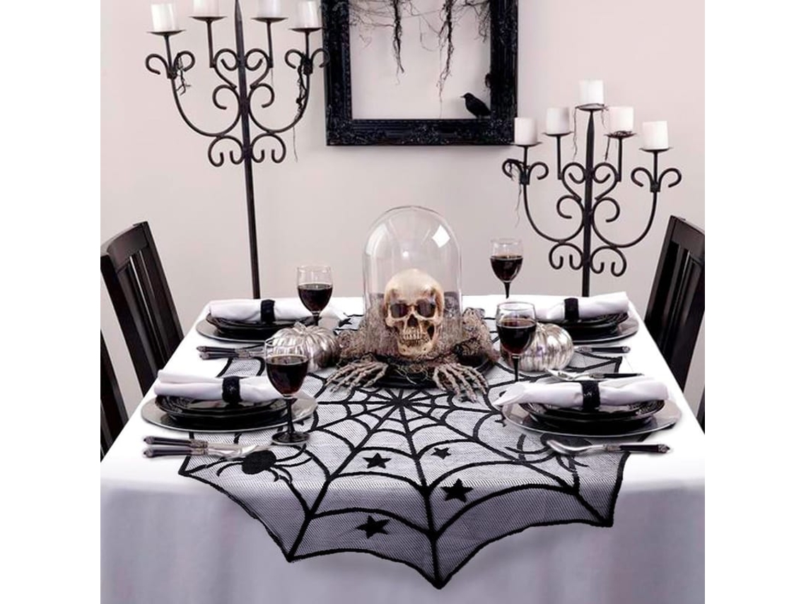 Toalha De Renda De Halloween Aranha Preta 40 Polegadas Para Decoração De Mesa De Halloween