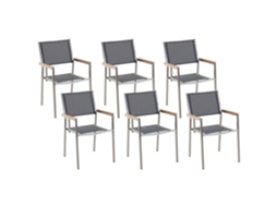 Conjunto De 6 Cadeiras De Jardim Beliani Grosseto De Aço Inoxidável Cinzento 55x58x87