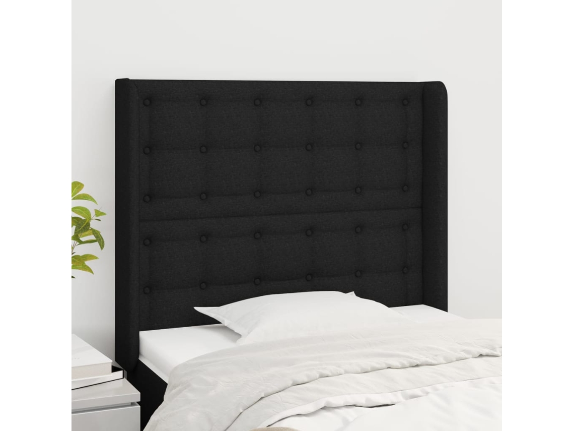 Vidaxl Cabeceira De Cama C/ Abas Tecido 83x16x118/128 Cm Preto