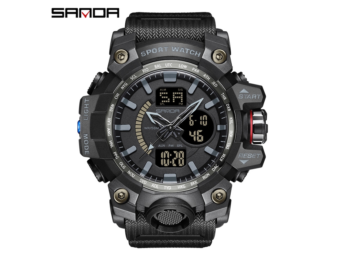 Relógio MDUG eletrônico moderno, acabamento luminoso, à prova d'água, resistente a choques (azul acinzentado masculino)