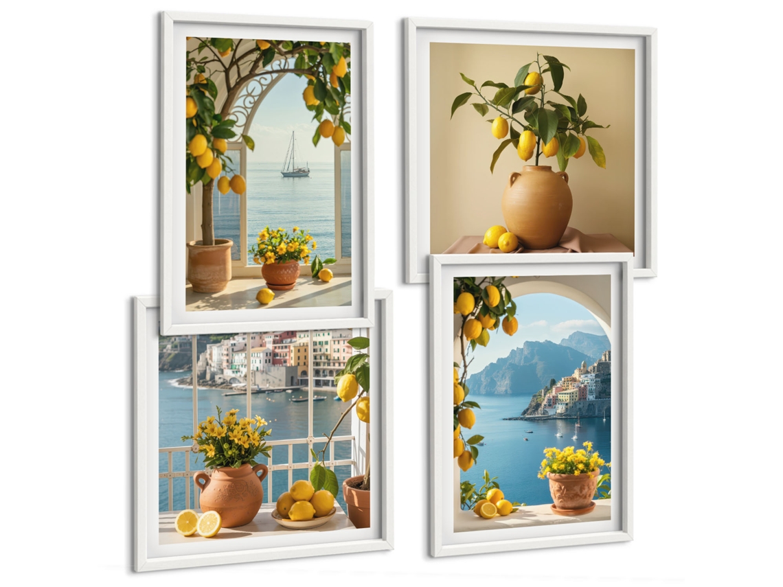 Composição De Quadros Paisagens Tranquilas Com Trapiche Prados Espelharte (4 Peças)