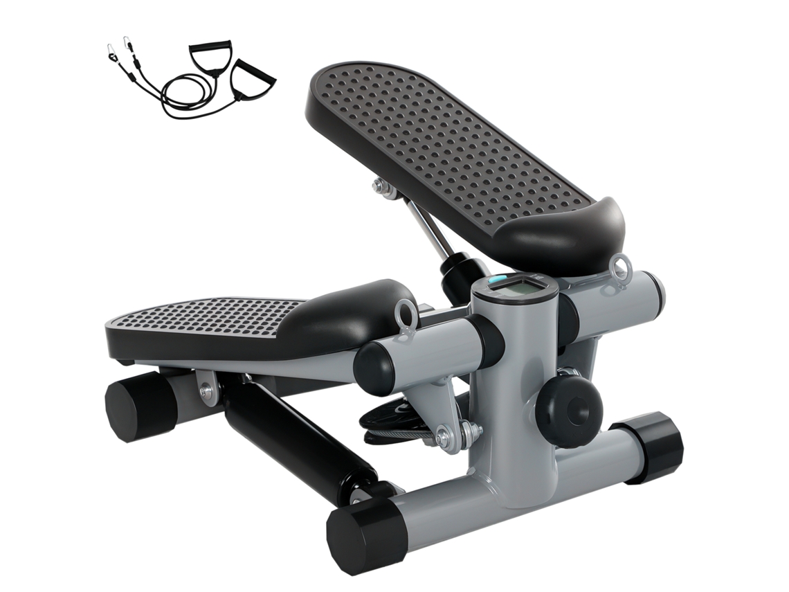 Mini Stepper 2 Em 1 Para Uso Doméstico Com Cordas De Resistência, Visor Lcd, Função De Balanço Para Cima E Para Baixo, 41 X 30,5 X 18,5 Cm, Cinza
