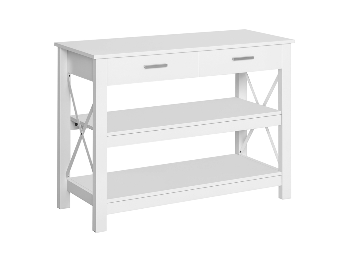 Mesa de Console BTFORUS moderna com 2 gavetas e prateleiras (105x40x76cm) branco