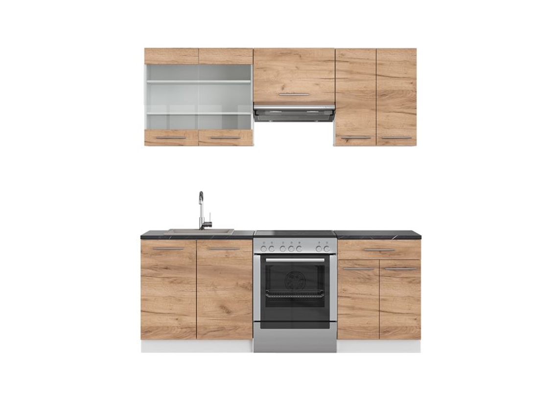 Cozinha Fame-Line, 200 cm sem bancada, carvalho dourado/branco, Vicco