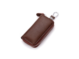 2026rebe cartera de Chaves de Couro Premium com 6 Ganchos, Fecho Zipper para Carros e Chaves Domésticas, Marrom