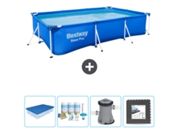 Piscina Retangular Steel Pro BESTWAY 300 X 201 X 66 Cm Azul Incluída Cobrir Pacote de Manutenção Bombear Ladrilhos