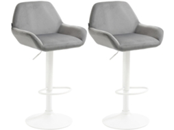 Conjunto de 2 banquetas de bar com apoio para os pés arqueado em metal branco com assento em veludo cinza 10_0004037