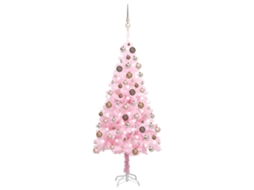 Vidaxl Árvore Natal Artificial Pré-iluminada C/ Bolas Pvc Rosa