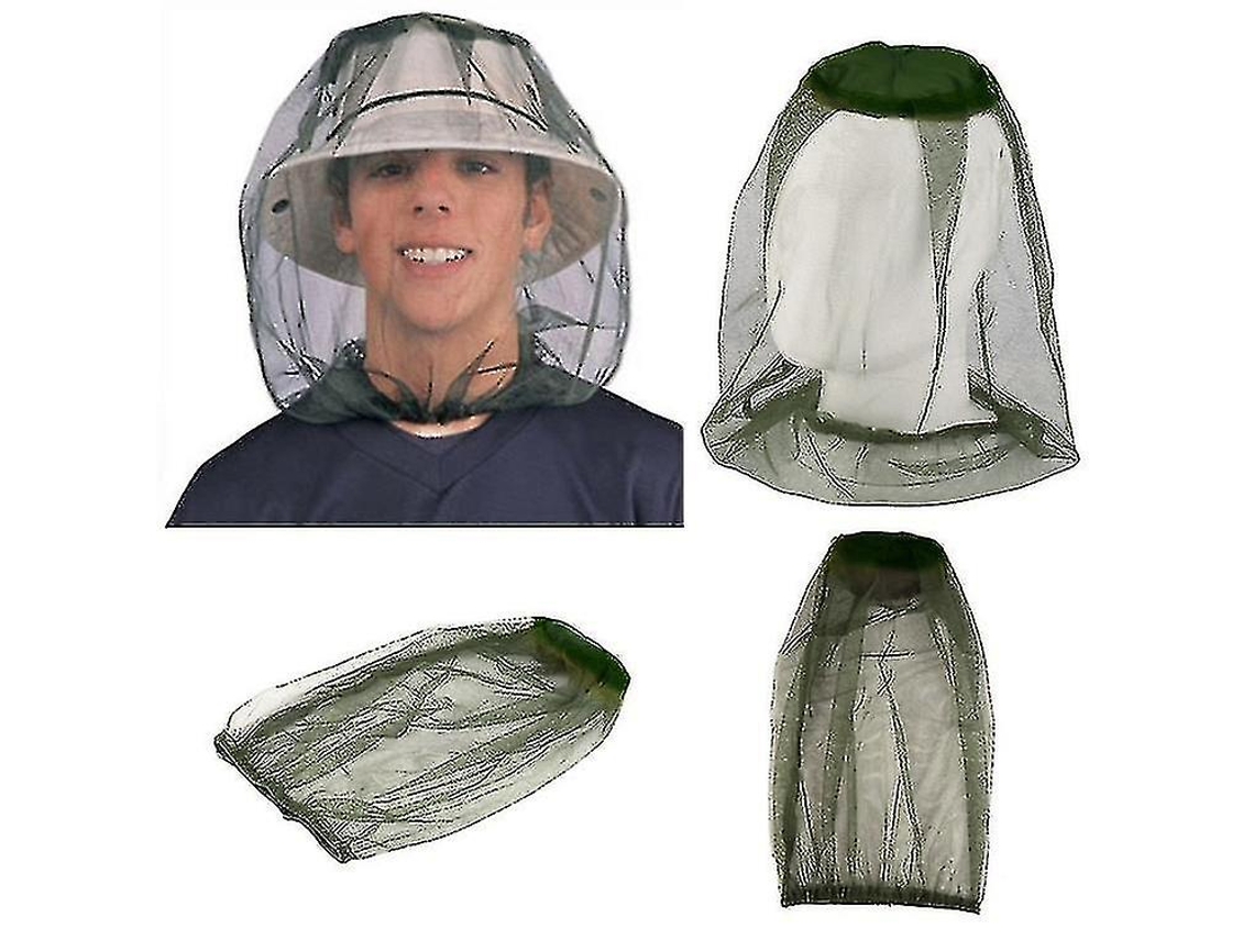 Conjunto de 4 chapéus com rede mosquiteira para camping e pesca ao ar livre, em nylon 70D 18G, 48x38cm.