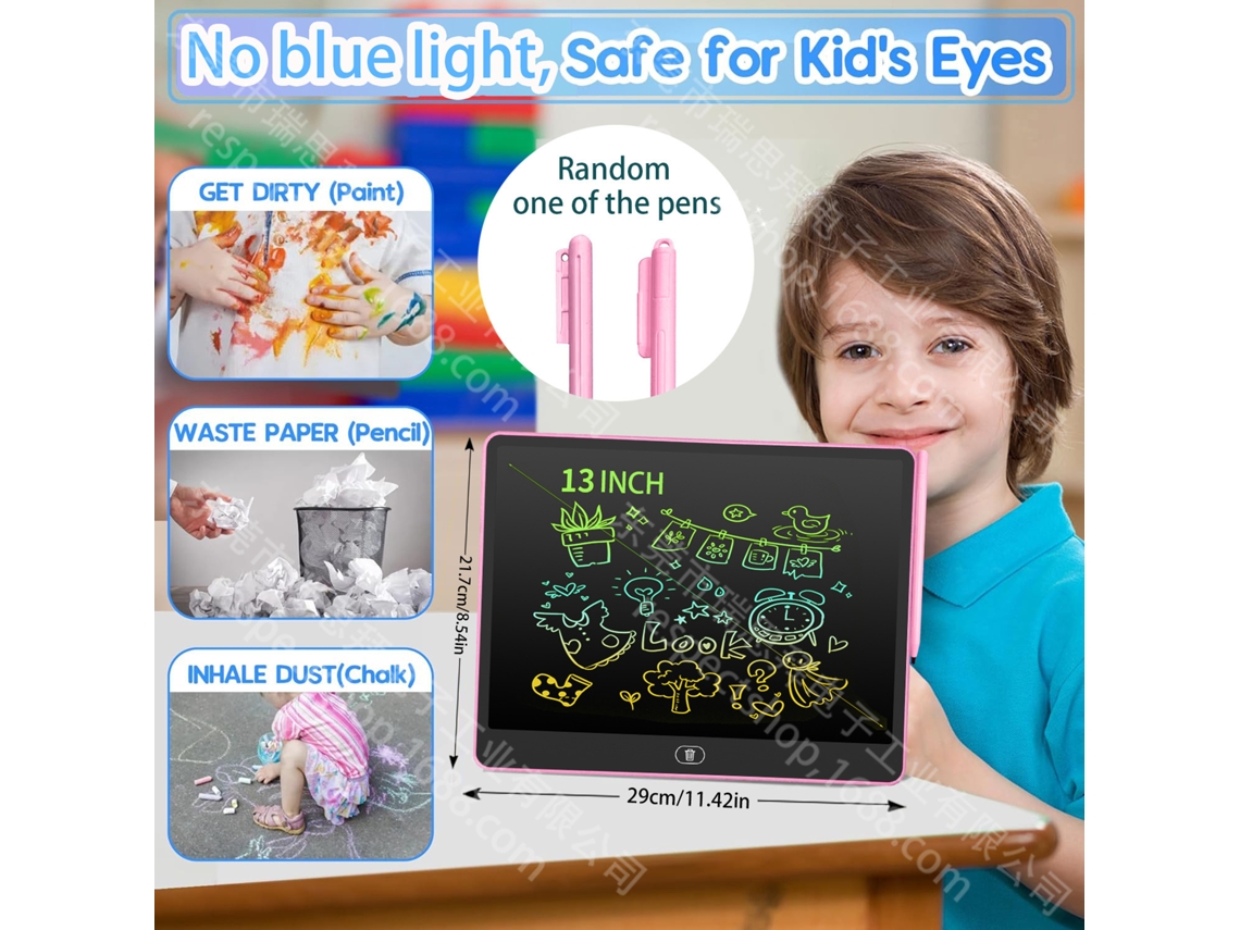 Prancheta de Desenho para Crianças e Bebês em Casatela Horizontal Rosa Painel Lcd Colorido de 13 Polegadas CHENNNLS